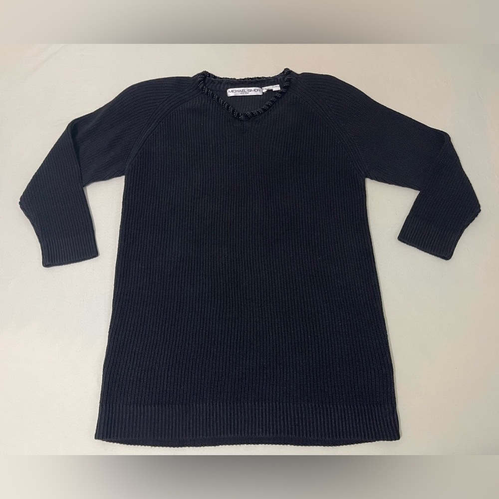 Vintage Michael Simon Sweater Dress Black Large Knit Long Sleeve